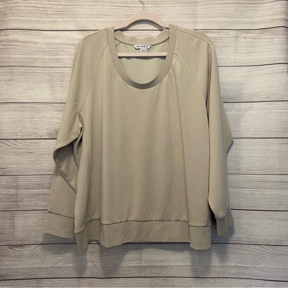 Athleta Women's Seasoft Scoop-Neck Sweatshirt Top Beige SIZE: 1X